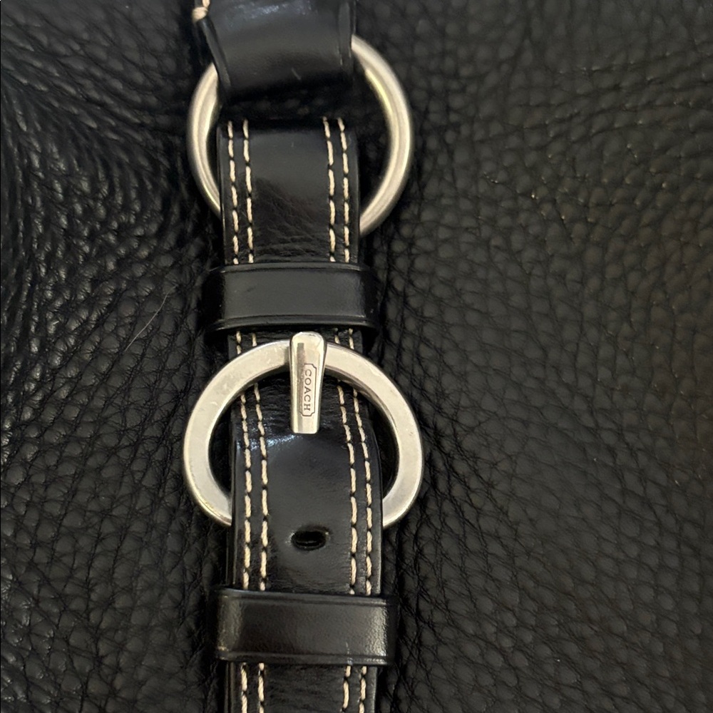 Coach Black Pebbled Chelsea Leather Satchel with Silver Tone  Accents - Picture 4 of 13